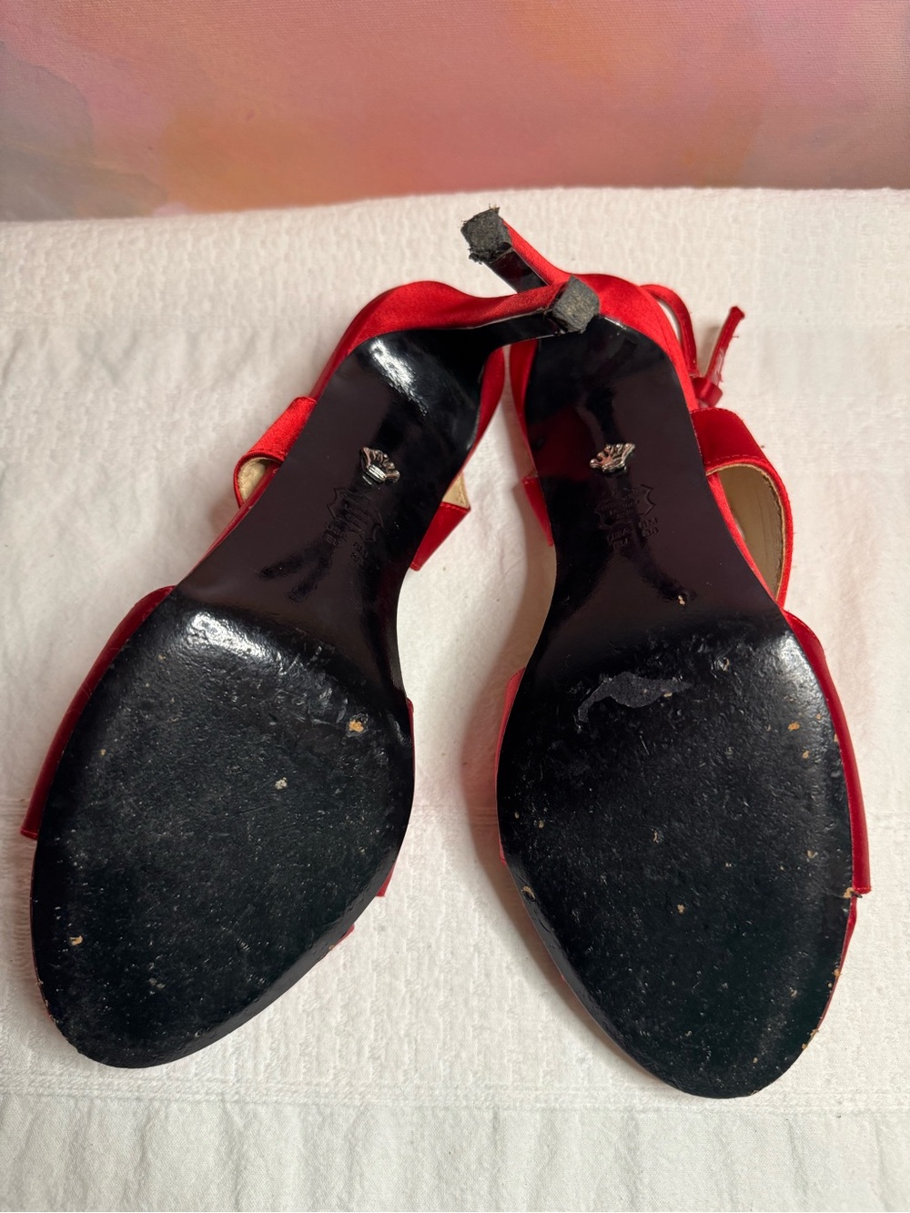 Nina Red Satin Slingback Heels - Picture 5 of 6